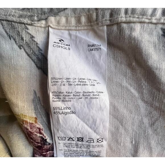 Rip Curl Men's Large Linen Cotton Blend Hawaiian Casual Button-Down Shirt - Picture 8 of 9